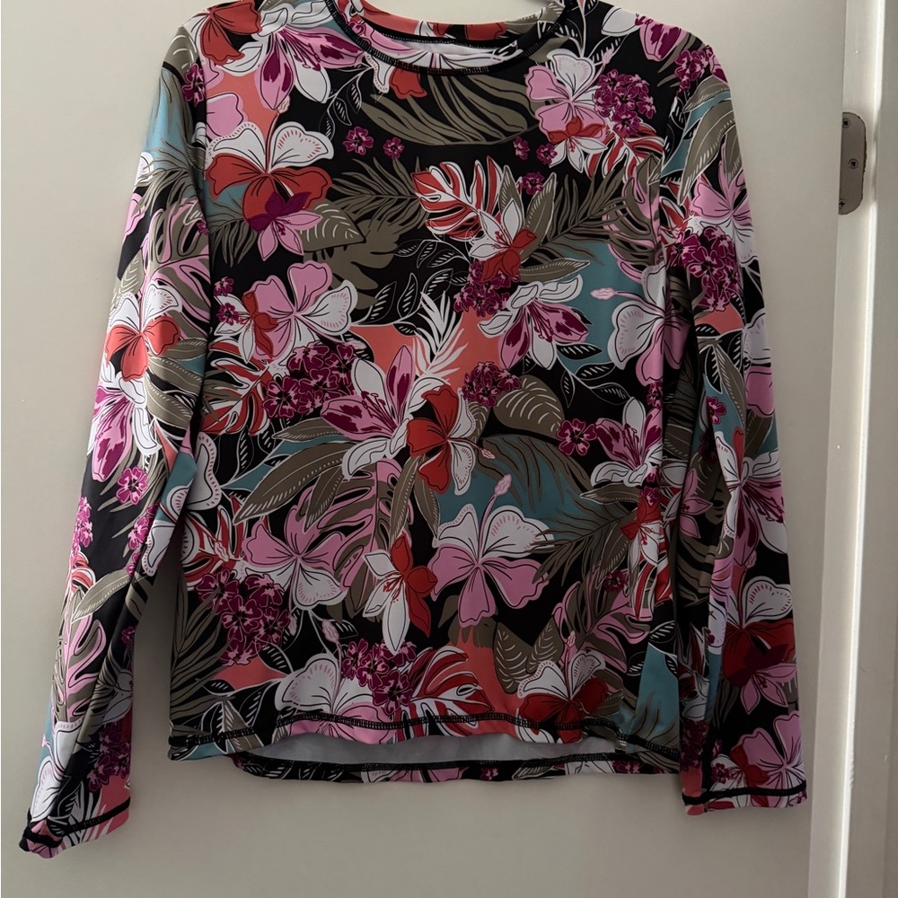 Roxy Floral Rash Guard Swim Top Long Sleeve Surf Shirt UPF Beach Size L